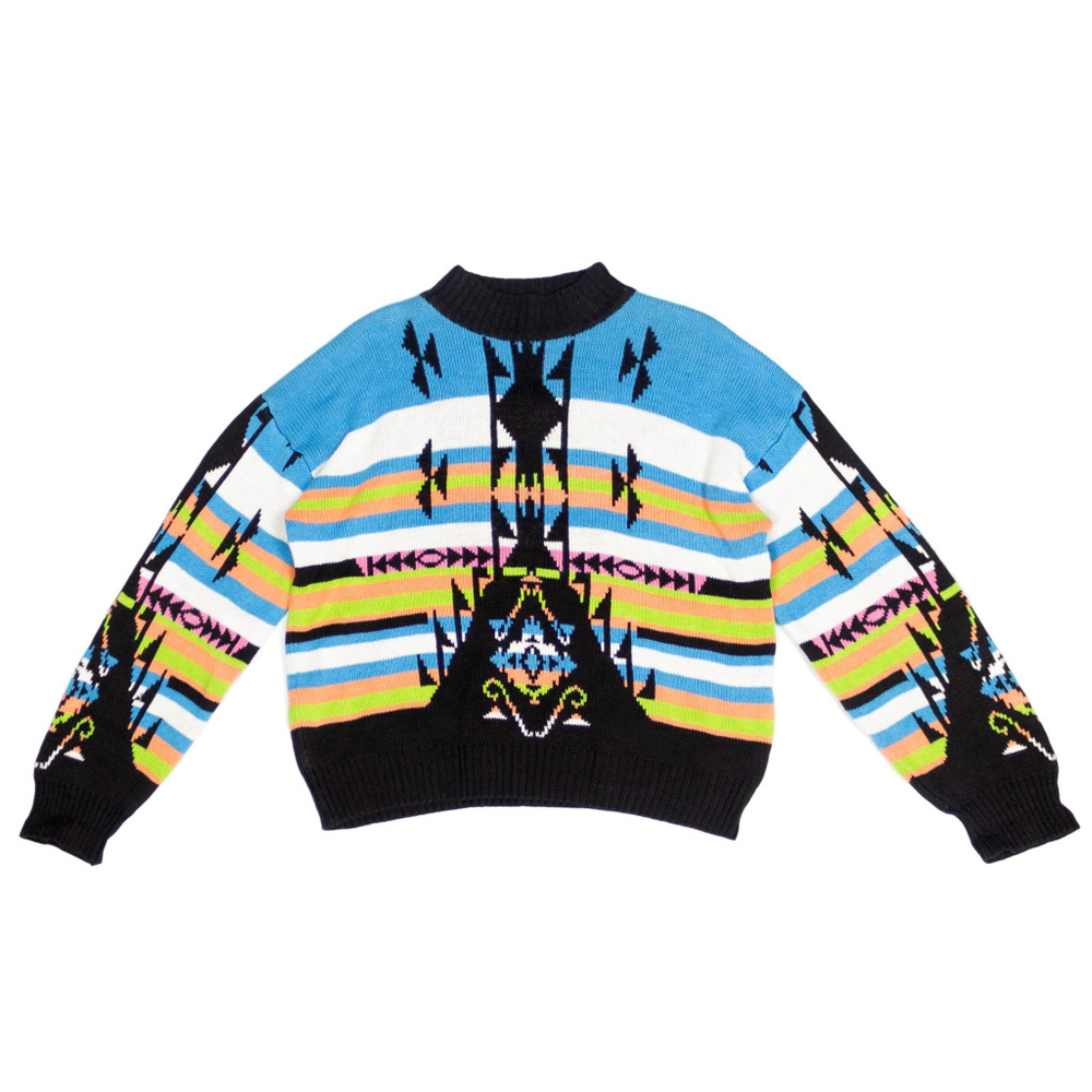 Vintage Aztec Sweater 90s Neon Heavy Black Navajo